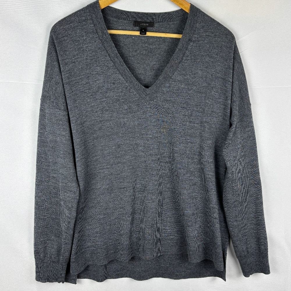 J Crew Men V-Neck Wool Sweater Sz M Gray Pullover‎ Lightweight Preppy Breathable